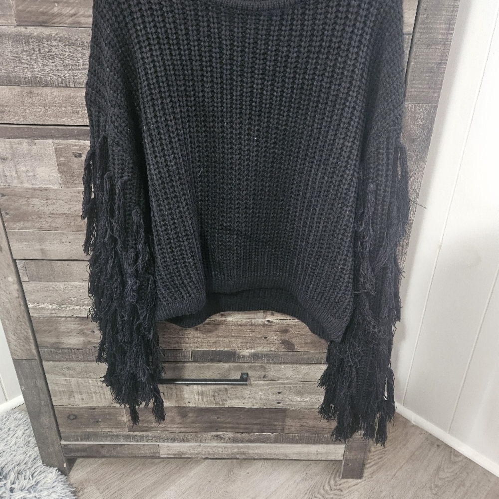 Black Fringe Sleeve Sweater